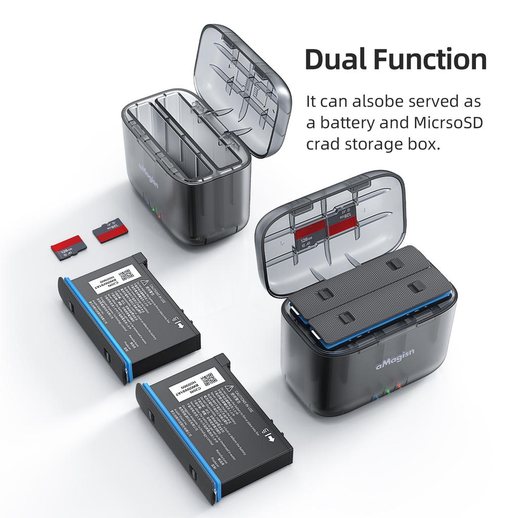 aMagisn AD13 A 2 slot Battery Charger Portable Battery Charging Box Battery Charging Case with TF Card Storage Slots