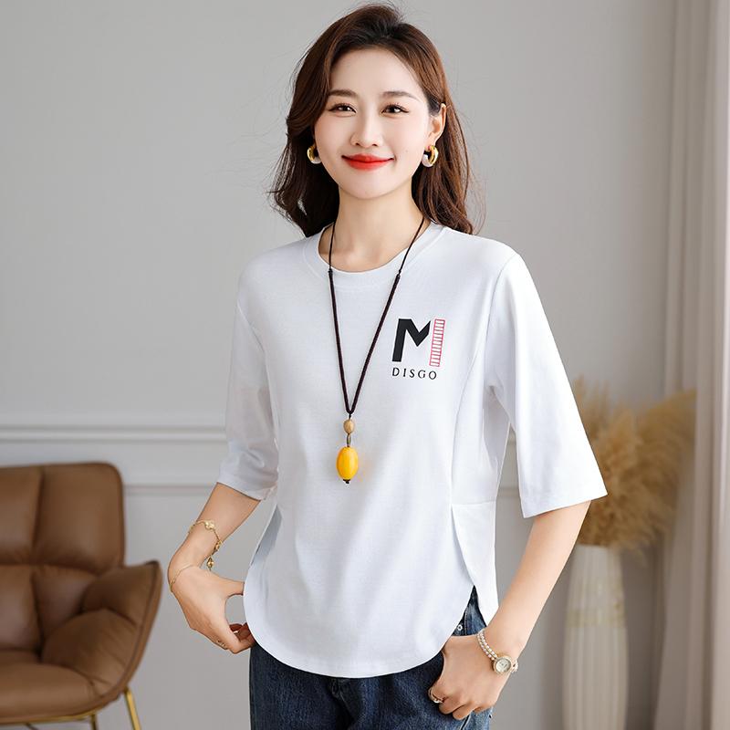 Simple Round Neck Short Sleeved Women's Summer Base T-shirt