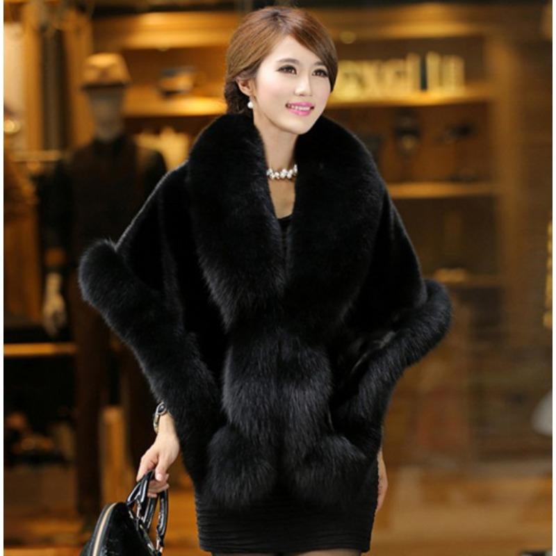 Artificial imitation fur coat women's medium and long imitation mink hair  new imitation fox fur collar shawl