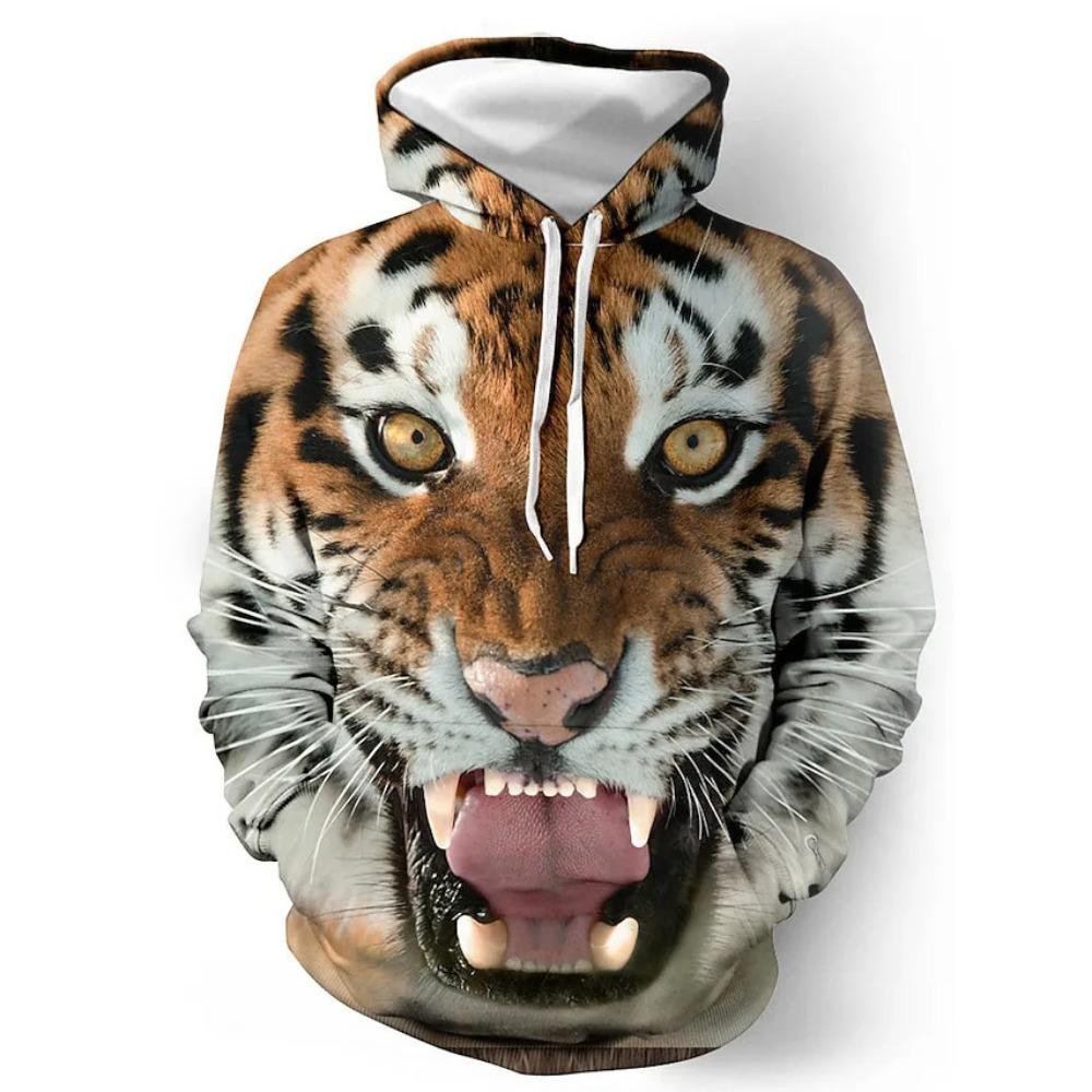 Vintage Tiger Men's Hoodie 3d Print Tops Fashion Animal Graphics Long Sleeve Men Oversized Streetwear Tees