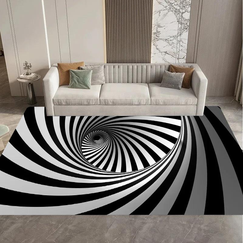 Visual 3D Black and White Grid Illusion Vortex Trap Mat Rug for Bedroom Sofa Living Room Decoration carpet