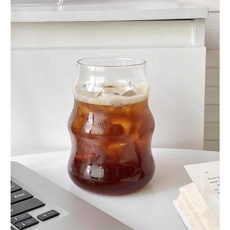 Chubby coffee glass cup with straw ins style household girls high value drink cold water drink milk tea cup 501-600ml