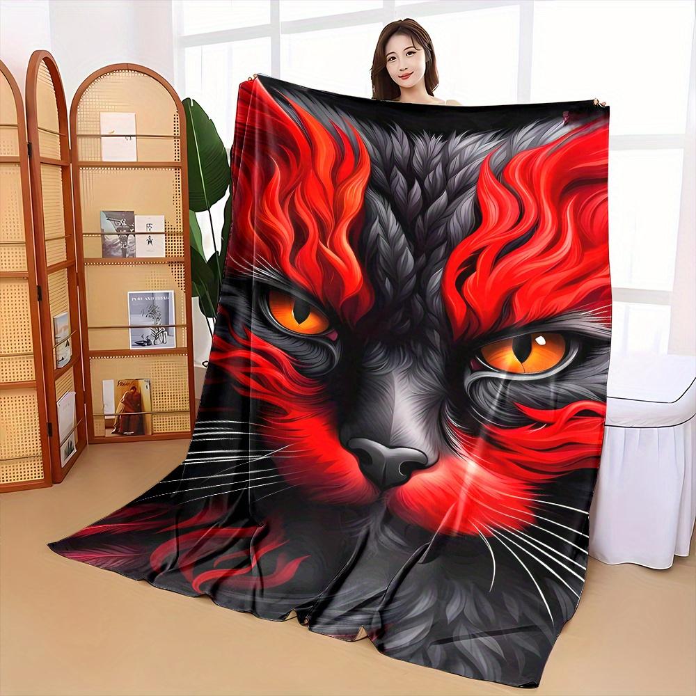 Festival Fluffy Cat Pattern Flannel Printed Blanket Suitable for All Seasons Suitable for Living Room Office Sofa and Travel