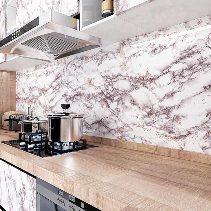 Marble Kitchen Oil-proof Film Stove Waterproof and Oil-proof Self-adhesive Wallpaper Countertop Cabinet Renovation Tile Sticker