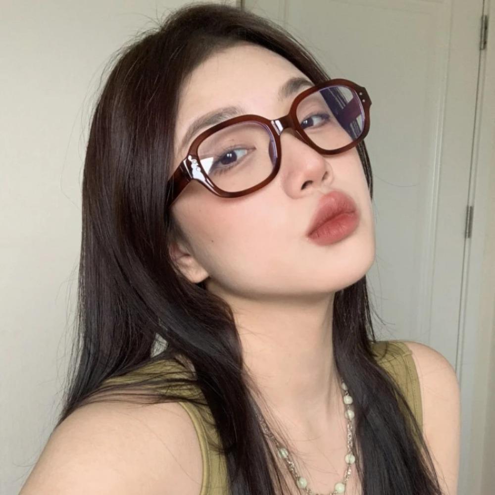 Retro Red Reading Glasses Coarse Frame Myopia Glasses Women's Fashion Glasses 0 To -3.5