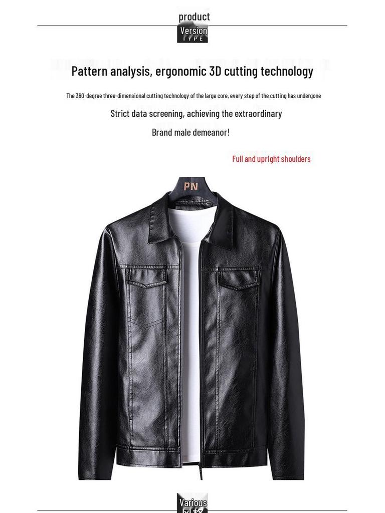Men's 2023 Leather Motorcycle Jacket - Windproof, Warm, Trendy Outerwear with Lapel for Autumn/Winter