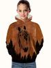 Sudadera con capucha de manga larga para niña con estampado de caballo en 3D, ropa cómoda para niños.