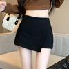 Women's High Waist A-Line Black Skort - Petite Slimming Fit for Spring/Summer.