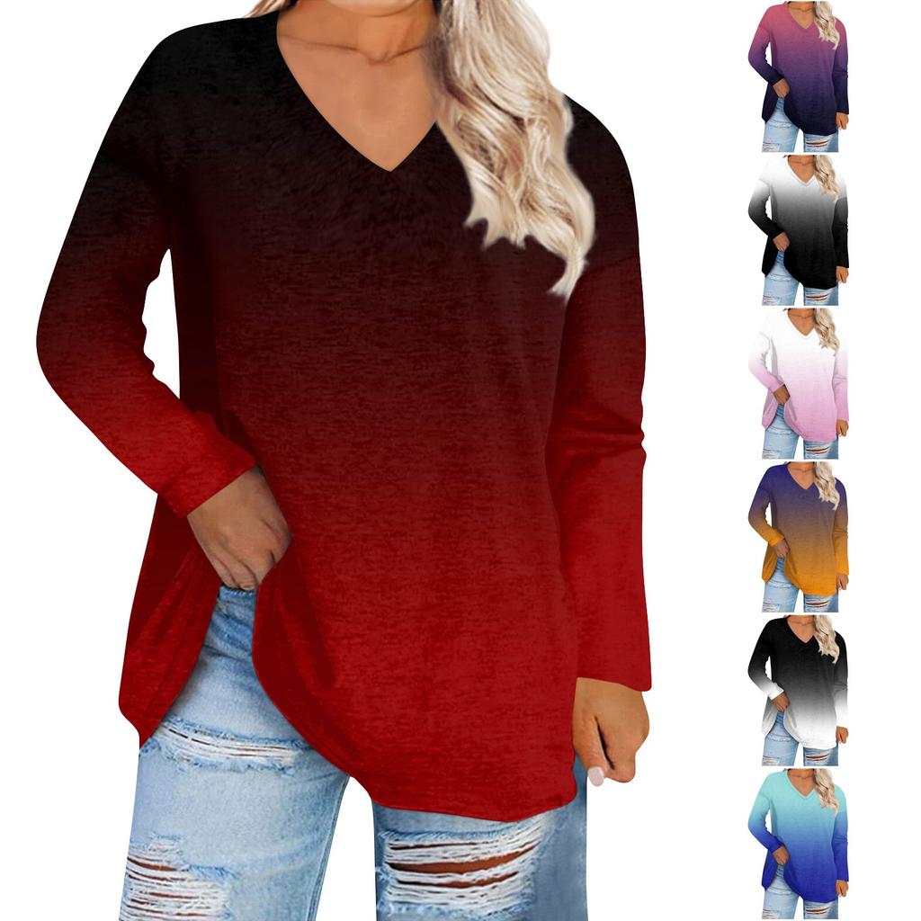 Kvinners rundhals løs og komfortabel trykt langermet T-skjorte Uformell