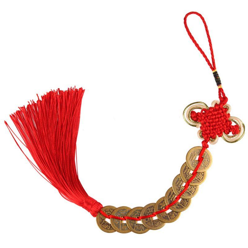 Chinese Knot Feng Shui Lucky Wealth 3/6/8/9/10 Coins For Home Car Hanging Tassel #314