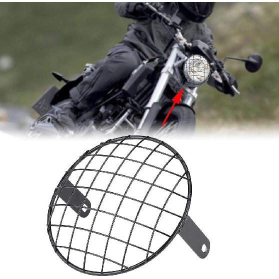 Acouto 8" Headlight Grille Motorcycle 8 Inch Headlight Mesh Grill Cover Side Mount Universal Lamp Mask Protector for Cafe Racer Motorcycle Headlight