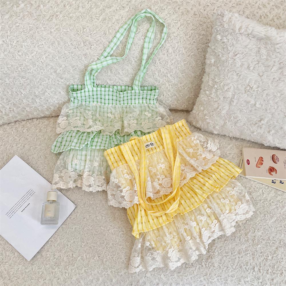 New popular plaid color matching lace single shoulder underarm bag large capacity tote bag portable cloth bag