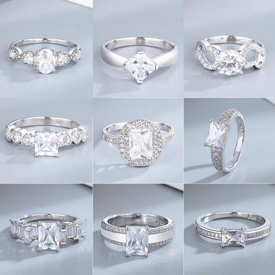 Clear CZ Gemstone Ring Simple Style Silver Hand Jewelry For Women