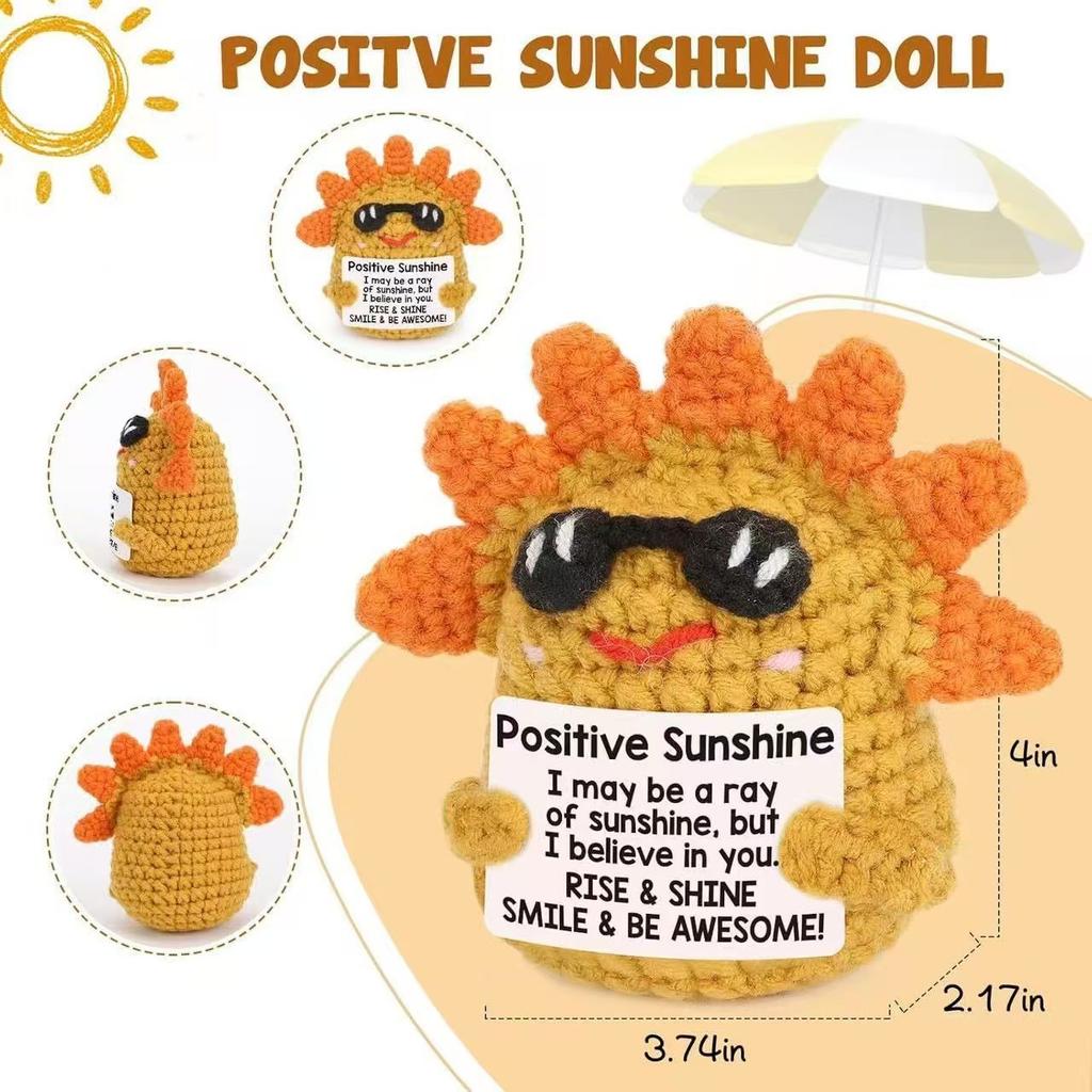 Funny Crochet Positive Inspirational Emotional Support Cat Doll Home Room Decoration Handmade Knitted Cat Desktop Ornament Gift