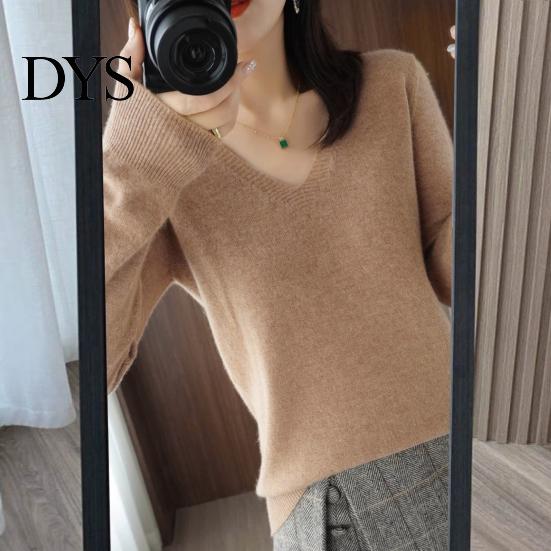 Elastic Women Top Sweater V-Neck Long Sleeve Solid Color Knit Cozy V-neck Tops Regular Fit Jumper Knitwear