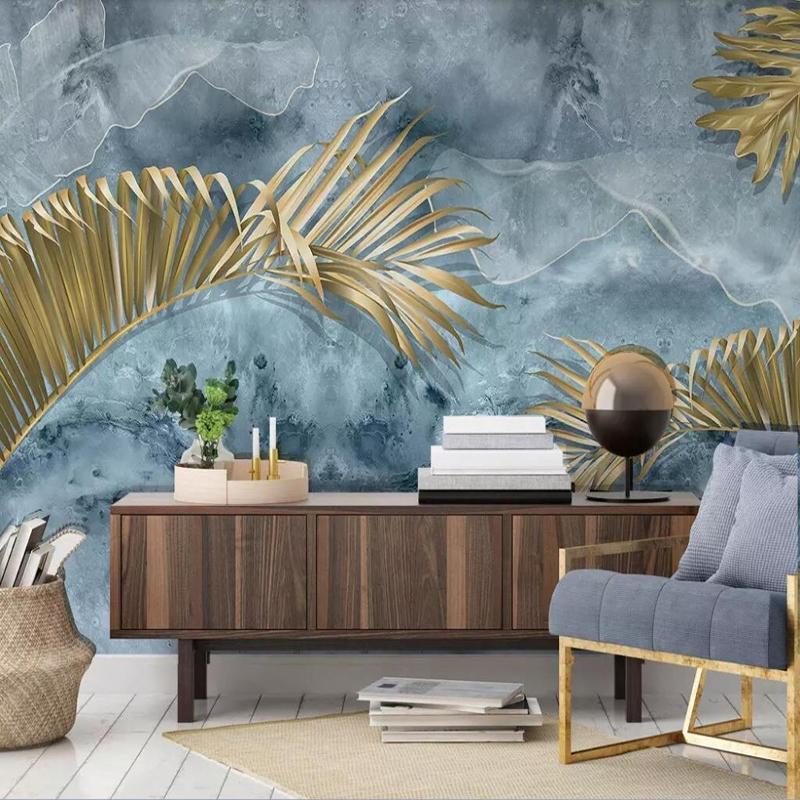 Wallpaper 3d Golden Leaves Marble Mural Bedroom Kitchen Decoration Living Room Tv Backdrop Mural