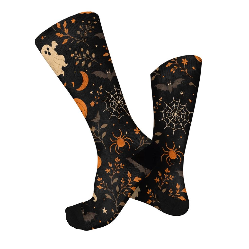 Breathable Comfortable Mid-Calf Socks with Halloween Pattern Unisex Elastic Ankle Support Socks Suitable for Daily Wear and Seasonal Use