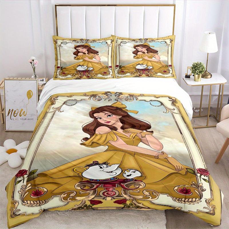 3pcs Beauty and the Beast Belle Bedding Set 1 Soft Quilt Cover + 2 Pillowcases, Machine Washable Suitable for All Seasons S007