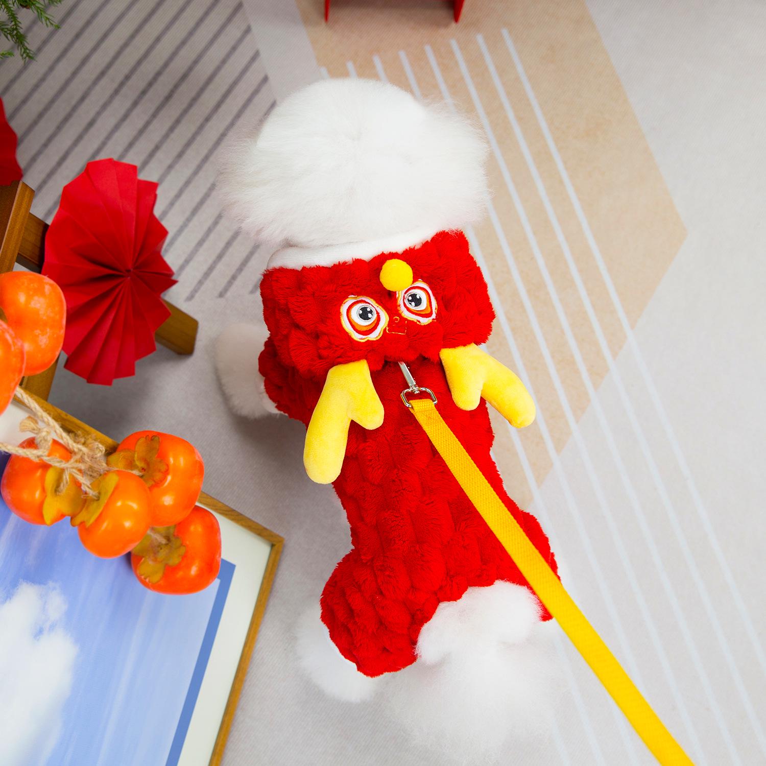 

Праздничный китайский новогодний флисовый костюм с капюшоном и изображением дракона для четвероногих питомцев S (2.5-4 kg) красный