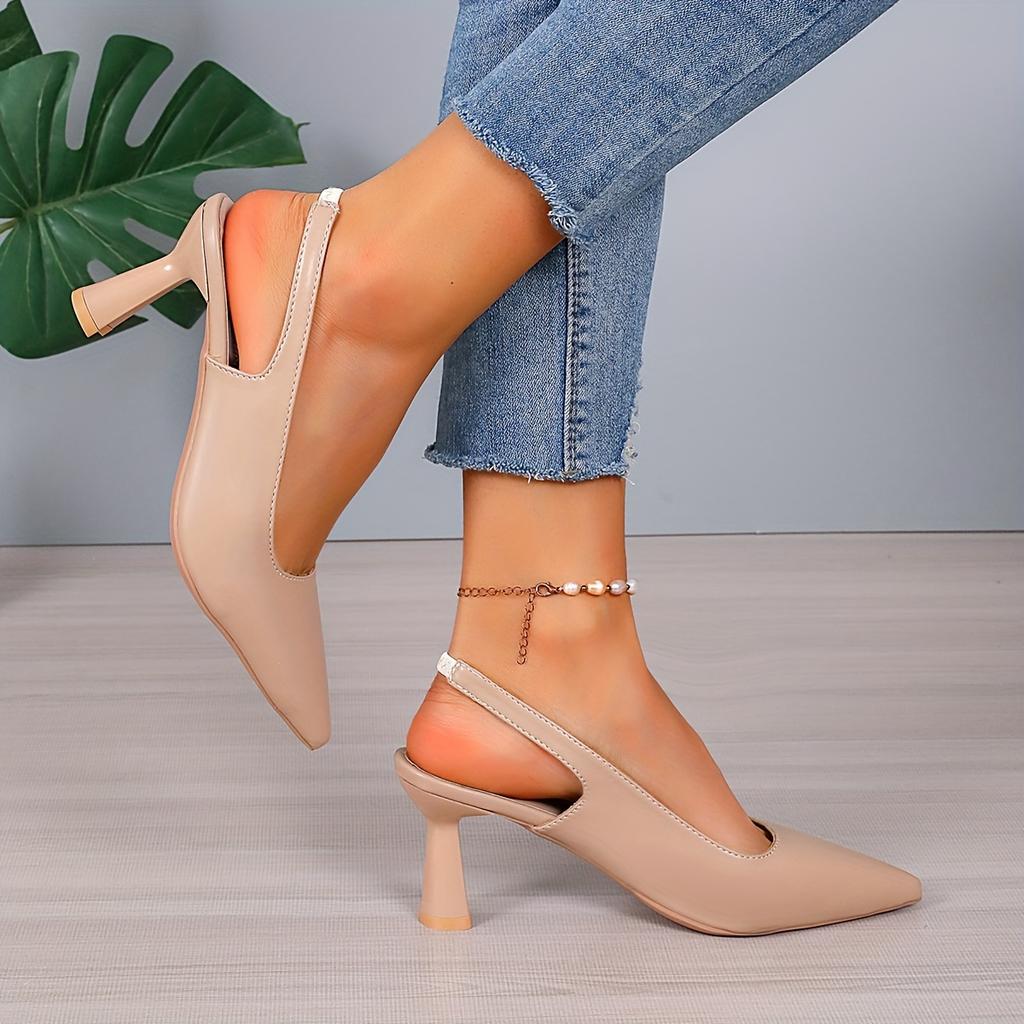 Stiletto Heel, Breathable Chic Women's Slingback Shoes | Pointed Toe, Sparkle Accent, Versatile for All Seasons, Microfiber Cover