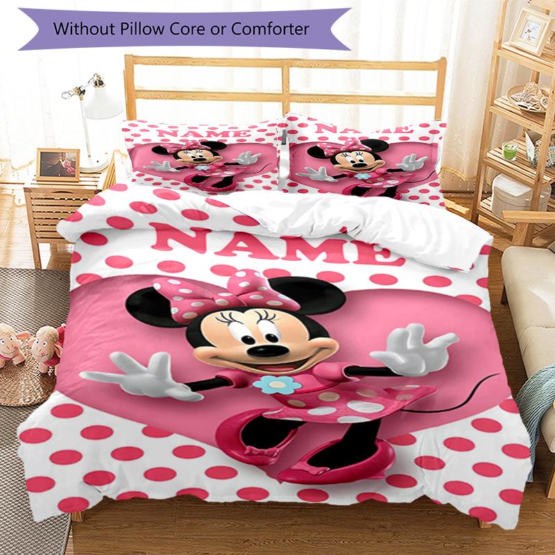 3pcs Custom Name Minnie Bedding Set Duvet Cover Closure Includes 1 Duvet Cover & 2 Pillowcases, Soft and Comfortable for All Seasons.
