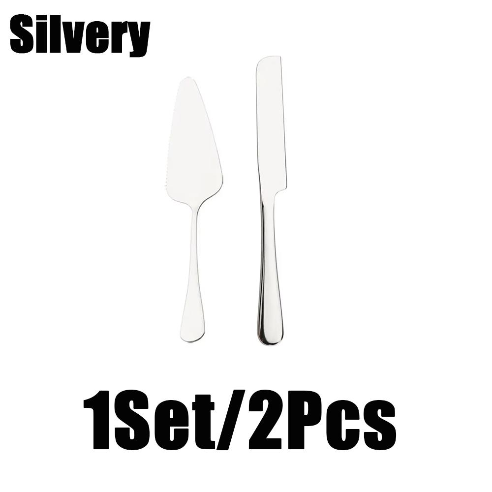 1set/2pcs Stainless Steel Cake Shovel Server Set Western Cheese Bread Knife For Baking Cake Wedding Birthday Celebration