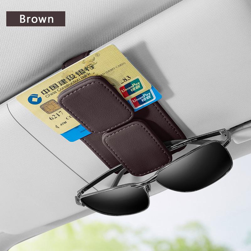 SEAMETAL Car Glasses Clip PU Leather Sun Visor Magnetic Card Ticket Holder Multifunction Sun Visor Car Accessories