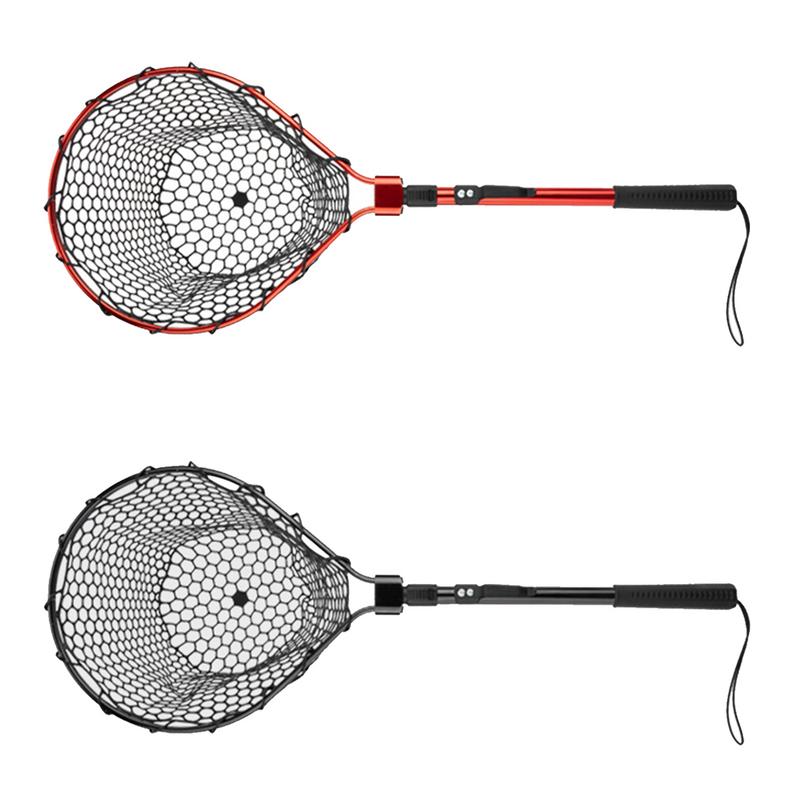 Fishing Net With Handle Telescoping Fishing Landing Net Portable Silicone Mesh Folding Fish Hand Net Fishing Gear Accessorie