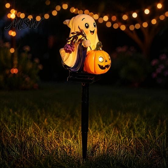 Outdoor Halloween Yard Decorations Solar Ghost Pumpkin Stake Light, LED Auto Light Sensor Garden Lamp, Waterproof Cute Lawn Ornament Decorative Ground