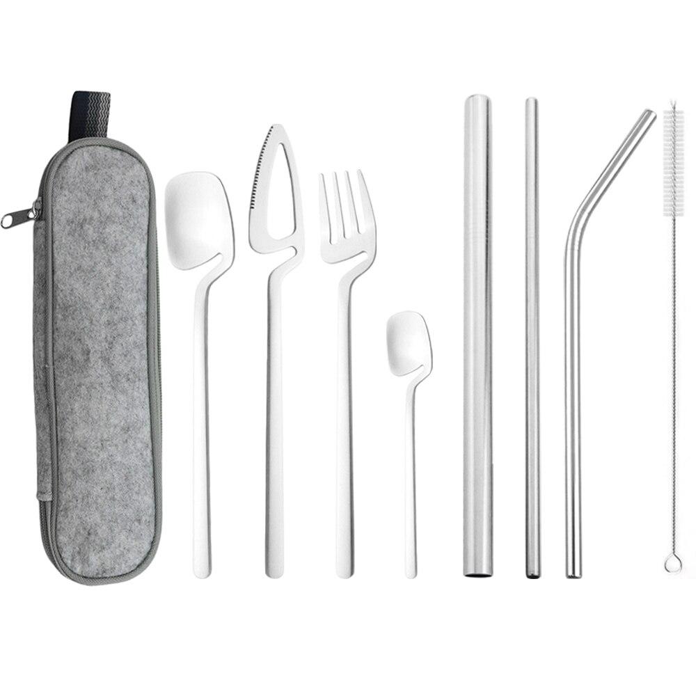 Gold Portable Dinnerware Set Unique Design Travel Reusable Camping Silverware Cutlery Tableware Set With 215/12/6 Straight Straw