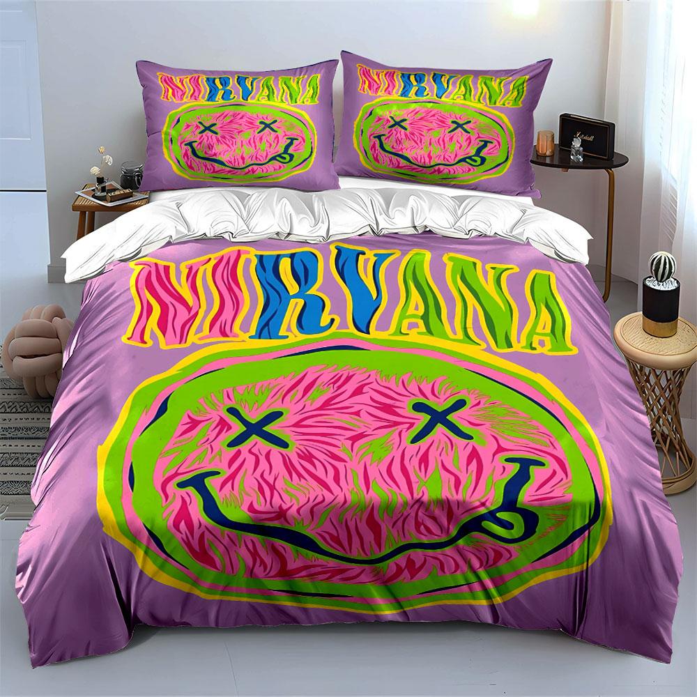 Purple Nirvana Smile Bedding Set Bedding Duvet Cover Set Duvet Cover Pillowcases (1 * Duvet Cover 2 * Pillowcases, without duvet insert)