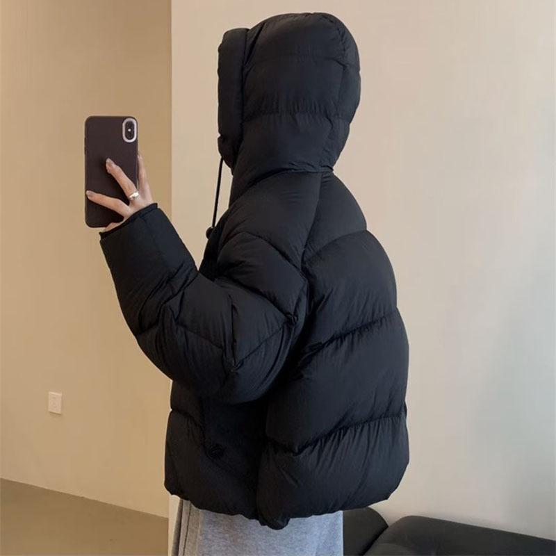 High-end Hooded Puff Down Jacket Women's Winter Drawstring To Keep Warm Loose White Duck Down Bread Jacket Tide