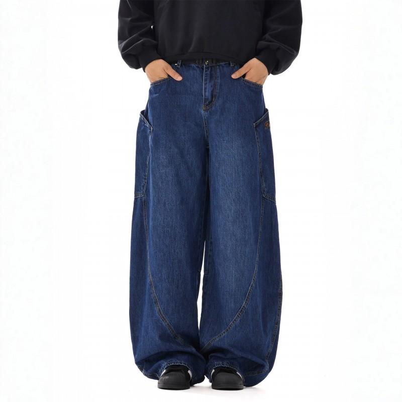 Vintage American Style Baggy Jeans Men Women Loose Fit Hip Hop Embroidery Wide Leg Denim Pants