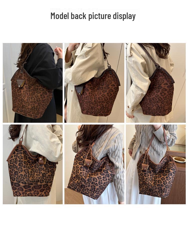 2025 Early Autumn Large-Capacity Leopard Print Retro Shoulder Tote Bag