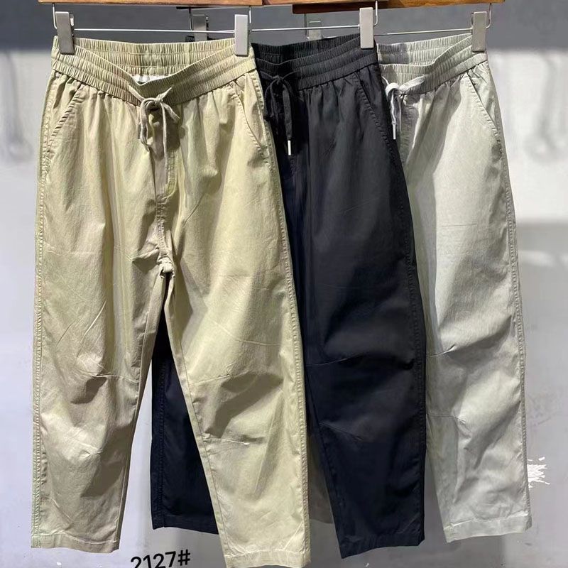 Clearance Export Surplus Summer Thin Modal Ice Silk Casual Pants for Men, Straight Loose Elastic Lettered Cropped Pants Grey(Zun Casual Pants 2127) 30
