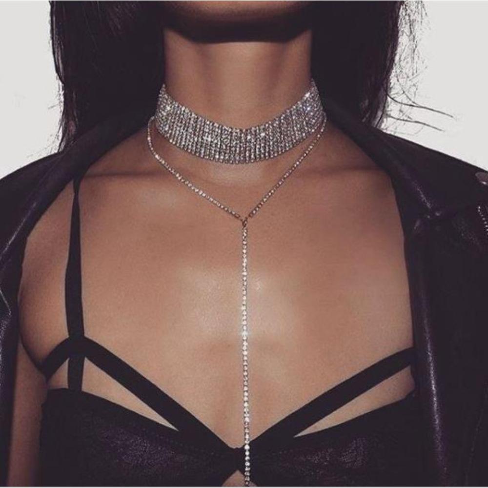 European and American Personalized Jewelry, European Version of Popular Neck Chain Choker Hipster Multi-layer Full Diamond Necklace