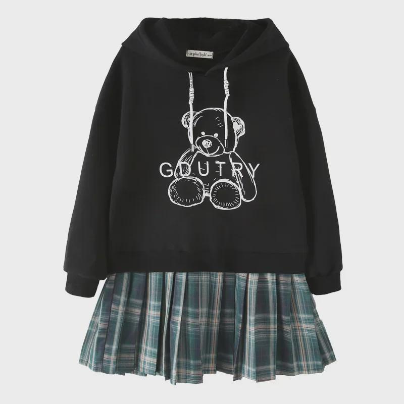 Mädchen Midilanges Plissee-Karokleid Sweatshirt für Frühling & Herbst 2024