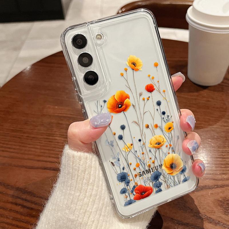 Sunflower Phone Case For Samsung Galaxy S25 Ultra S24 FE S23 Plus S22 A56 A36 A16 A55 A35 5G A17 A27 A37 A57 S26 Flowers Leaves Print Clear Soft Cover