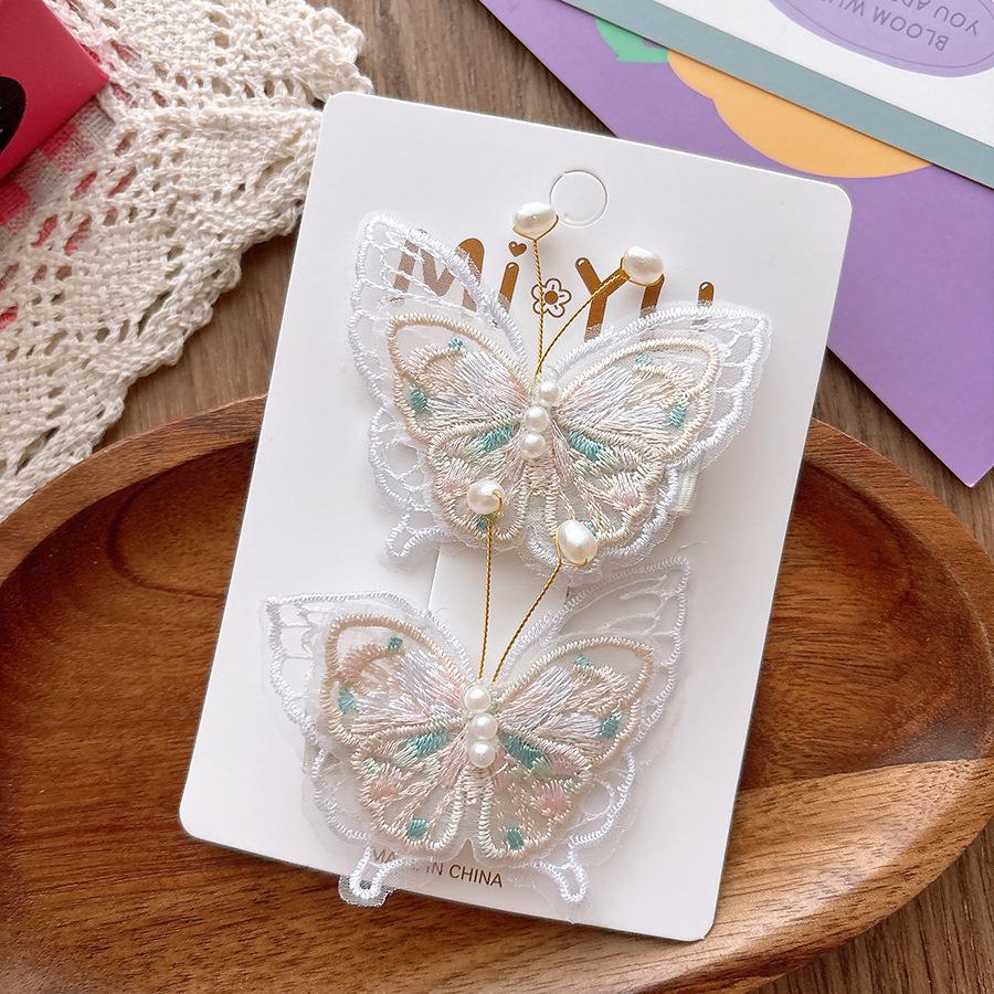 2 Stück Neue Stickerei Perle Schmetterling Mädchen Haarnadeln Kinder Kopfschmuck Haarspange Haarclips Haarspangen Haarschmuck