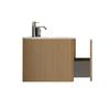Washbasin with Vanity Unit for Small Bathrooms, Mineral Cast, Fluted Design, 60cm Wall-Mounted Bathroom Cabinet, Natural Oak Color, Pre-assembled