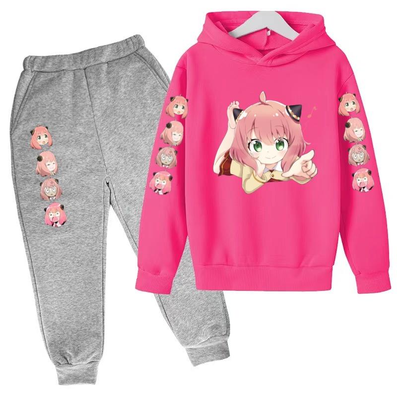 Kinder Mode Kapuzenpullover Junge Mädchen Kleinkind Pullover 3-12 Jahre Anime Niedliches Mädchen Druck Kleidung Lässiges Oberteil + Hose 2-teiliges Set Sportanzug
