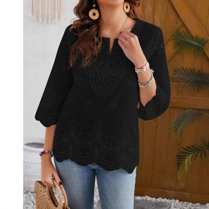 Nouă Bluză Femeiască Largă cu Dantelă Decupată Modă Decolteu în V Primăvară și Vară Cămăși Noi Dulci Doamne Albe Casual Simple Topuri Îmbrăcăminte de Birou