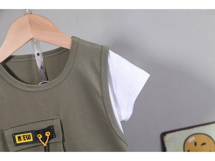 Boys' Summer Patchwork Outfit: Round Neck Short Sleeve Top & Shorts Set (0-4 Years)