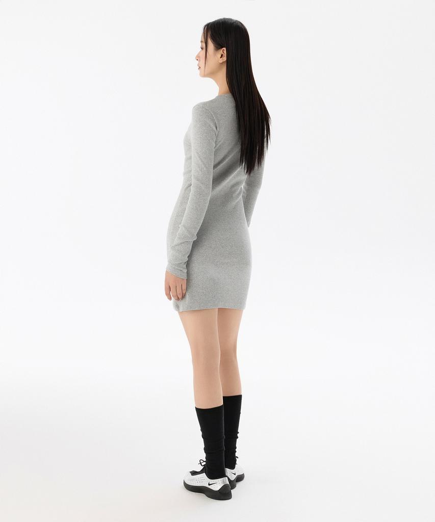 Musinsa Standard Woman Women'S Ribbed Y-Neck Long Sleeve Mini Dress [Medium Grey]