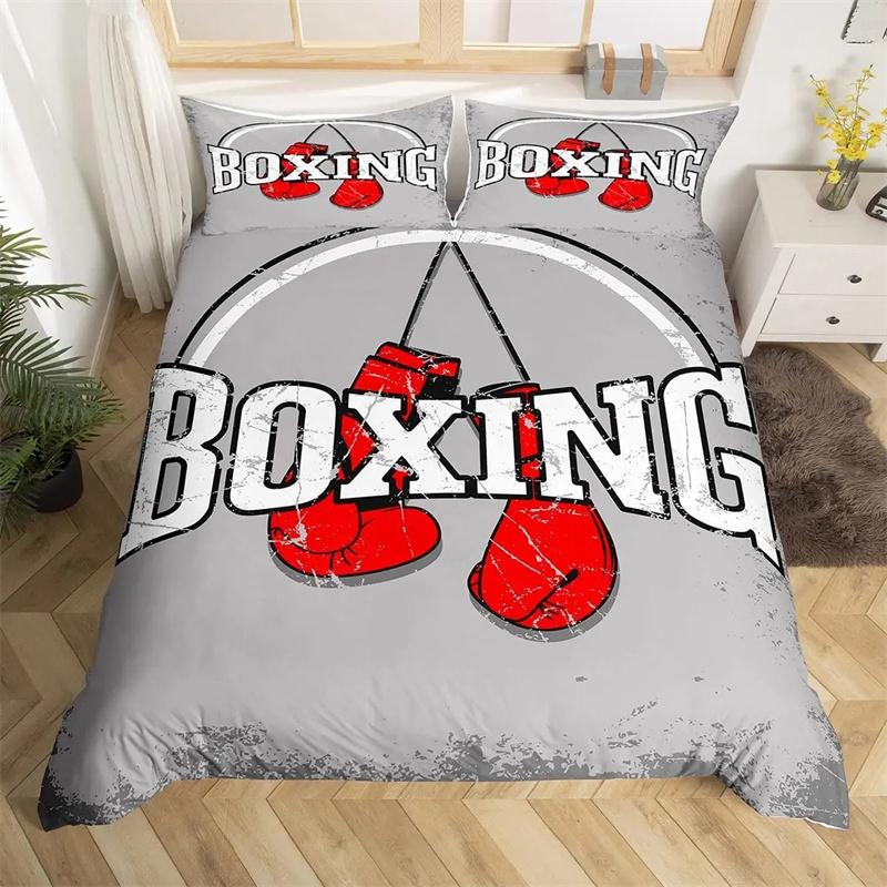 Boxing Bedding Set Red Boxing Gloves Pattern Comforter Cover Sports Theme Duvet Cover Room Pugilism Games Bedding Collection