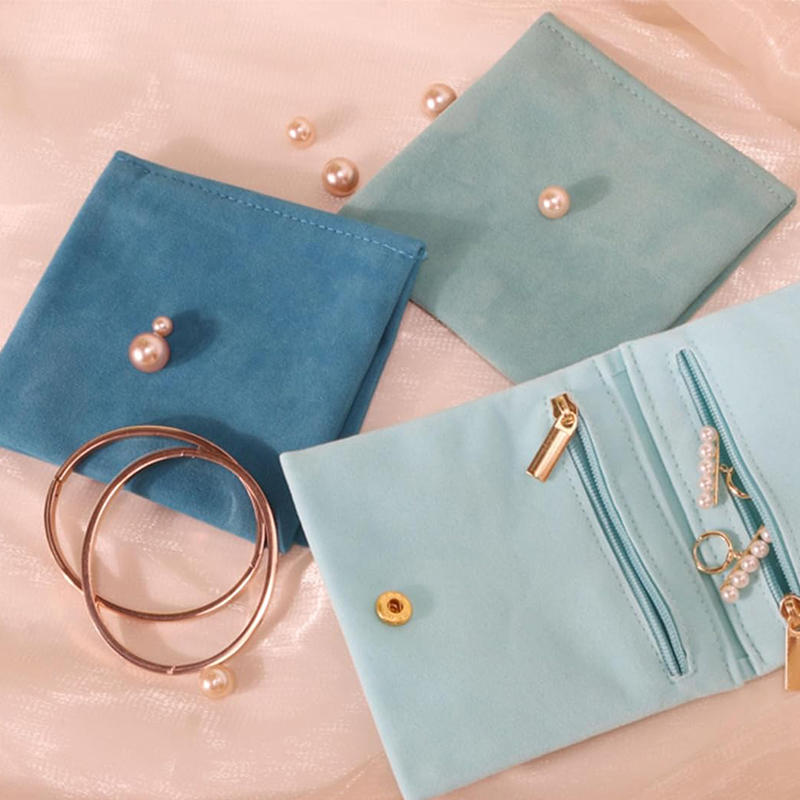 Pochette à Bijoux en Velours Fermeture à Bouton Pression Sac de Rangement pour Bracelets Colliers Boucles d'Oreilles Double Compartiment Sacs d'Emballage Cadeau Pour Femmes