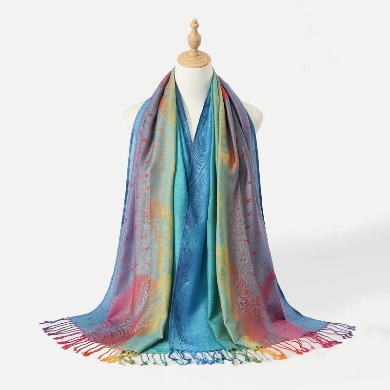 Hot-selling popular colored cashew fringed shawl women's gradual change embroidered scarf