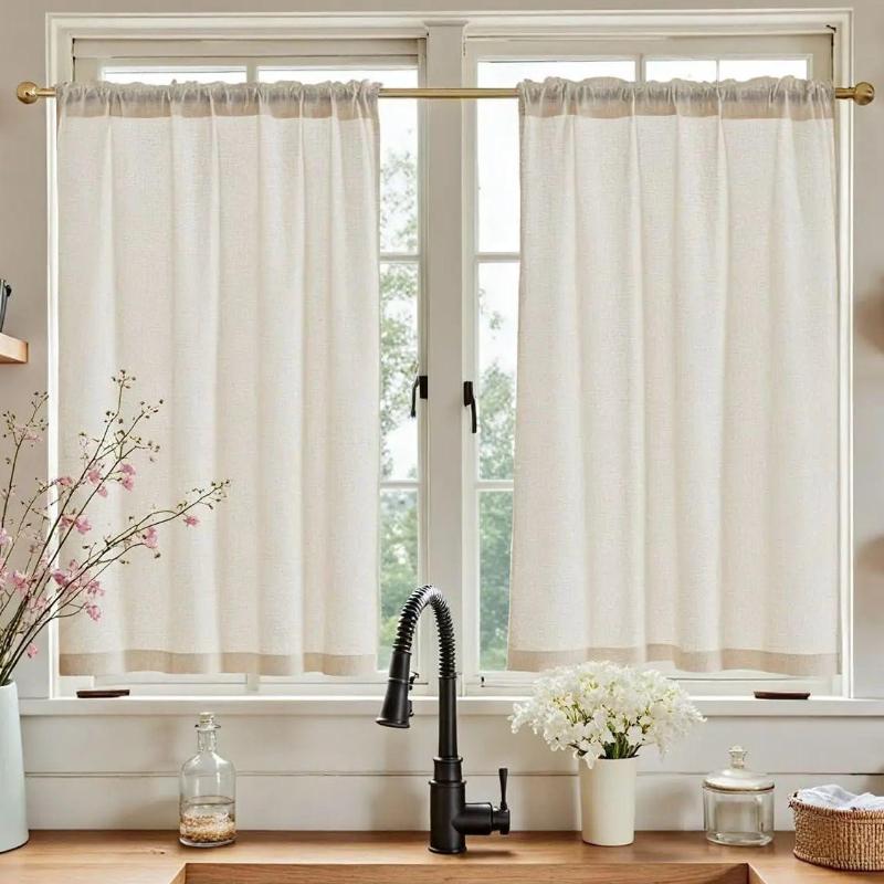 Beige Linen Kitchen Curtains 36 Inch Tier Curtains Farmhouse Cafe Light Filtering Small Window Drapes Flax Country Rustic Rod Pocket