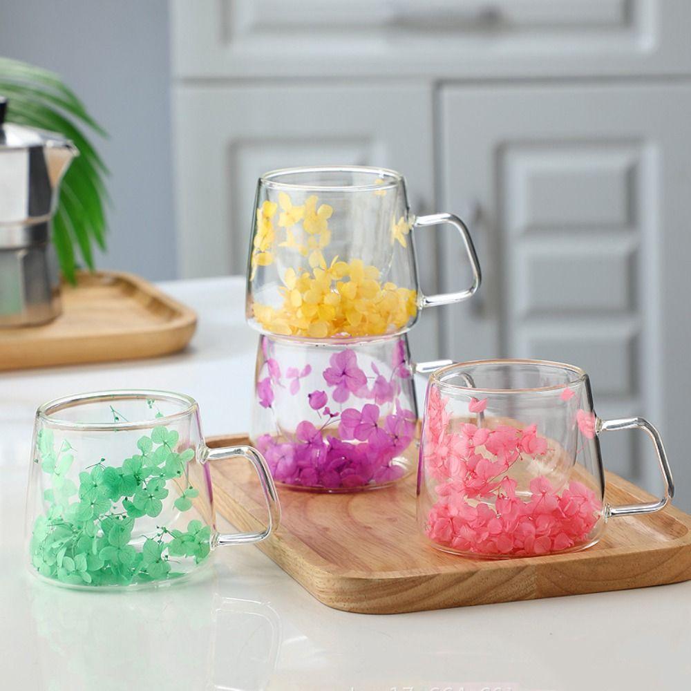 Double Insulated Dried Flower Glass Cup Coffee Tea Cup Clear Glass Cup Double Wall Mug  Household