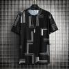 Men Ice Silk T-shirts Summer O-neck Short Sleeves Casual Shirts Oversized Geometric Graphic Print Tees Soft Breathable Cool Tops